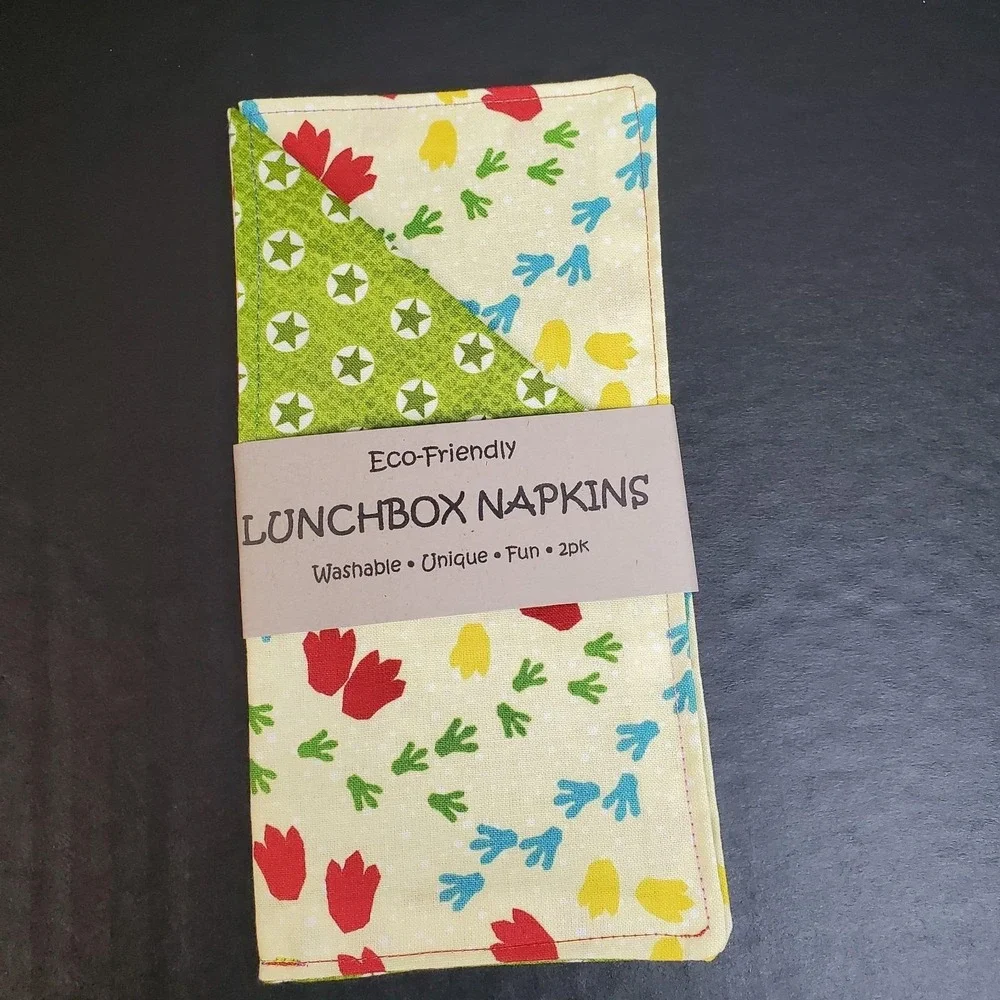 Cotton Novelty Fabric Napkins DINOSAUR Theme, Three 2ct Reusable Hand Towels 8